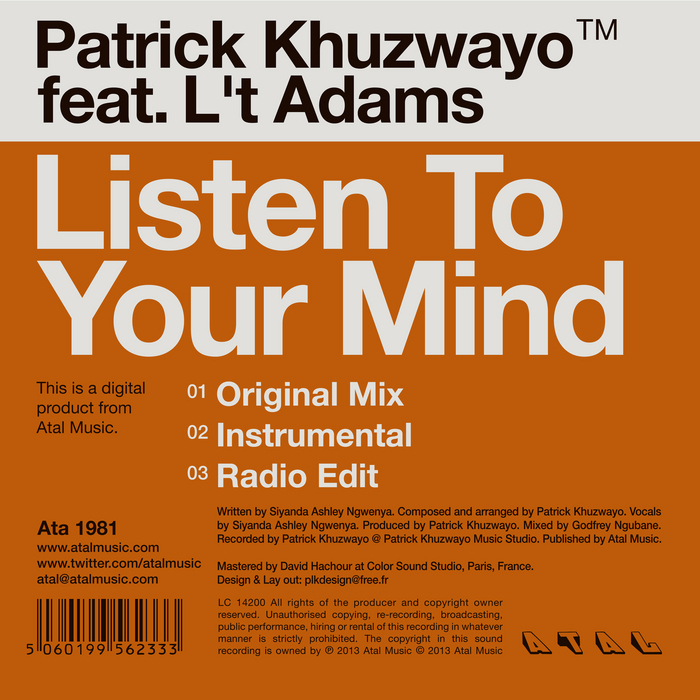 KHUZWAYO, Patrick feat LT ADAMS - Listen To Your Mind